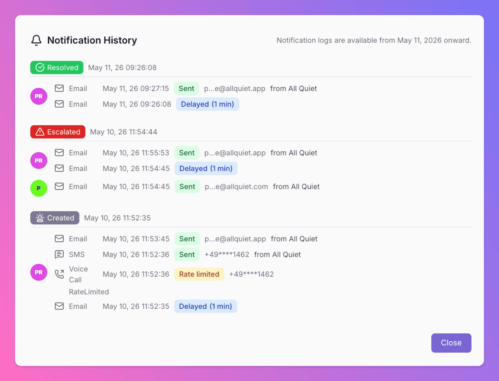 Notification History and Delivery Logs 